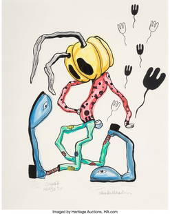 Barry Reigate X Alice Irwin One-Off Mambo, 2019: Barry Reigate X Alice Irwin One-Off Mambo, 2019 Screenprint in colors with watercolor on paper 25-3/4 x 19-1/4 inches (65.4 x 48.9 cm) (sight) Ed. 7/50 Signed, numbered, and titled in pencil along low