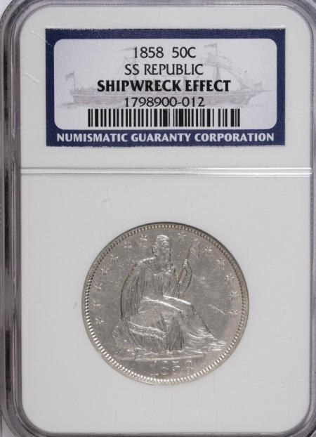 1858 50C--Shipwreck Effect--NGC.