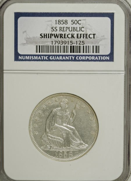 1858 50C--Shipwreck Effect--NGC.