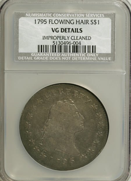 1795 $1 Flowing Hair, Three Leaves--Improperly
