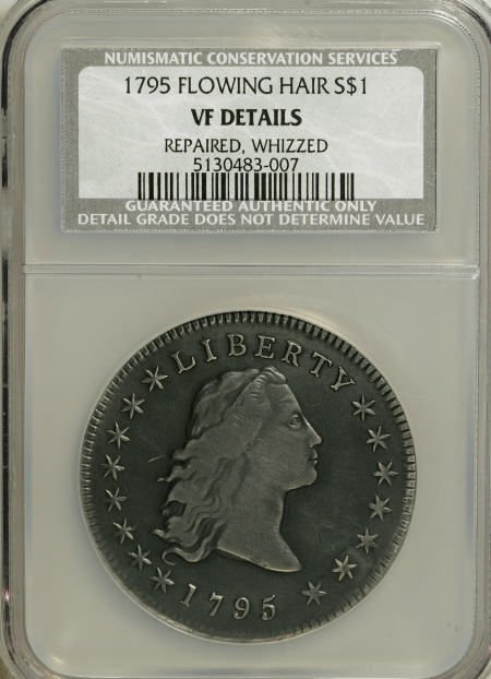 1795 $1 Flowing Hair, Three Leaves--Repaired,