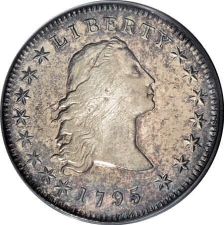 1795 $1 Flowing Hair, Three Leaves AU53 PCGS.