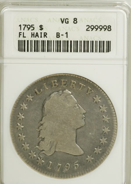1795 $1 Flowing Hair, Two Leaves VG8 ANACS.