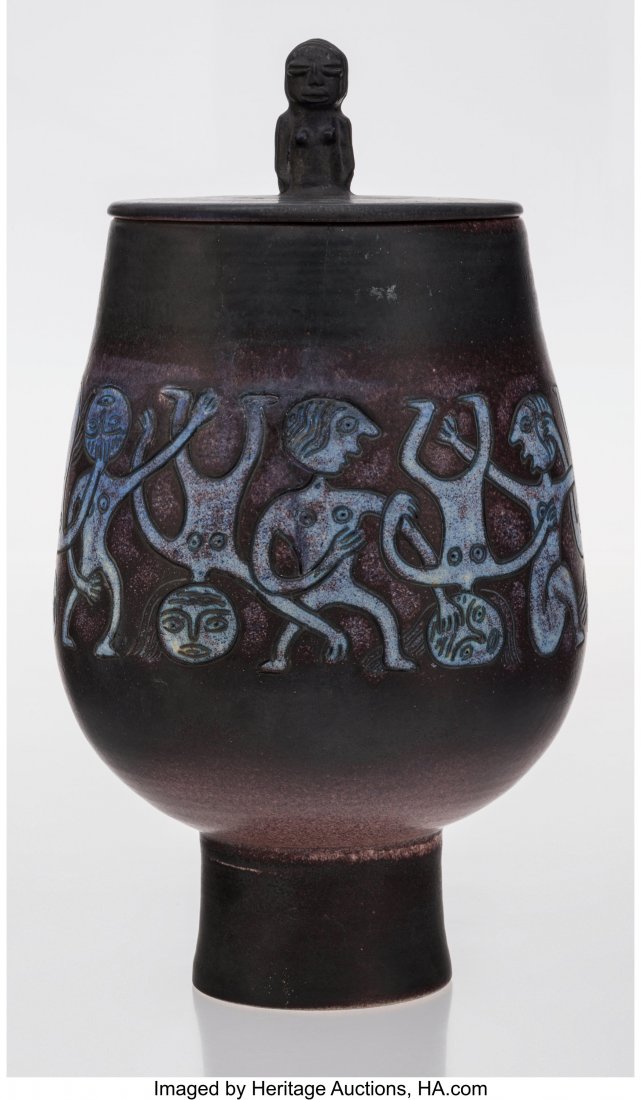 An Edwin & Mary Scheier Glazed Earthenware Cover: An Edwin & Mary Scheier Glazed Earthenware Covered Vessel, United States, 1990 Marks: 90 Scheier 20-1/4 x 12-1/4 inches (51.4 x 31.2 cm) HID03101062020 © 2020 Heritage Auctions | All Rights R