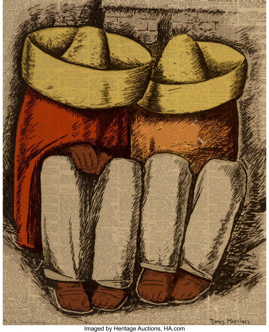 After Alfredo Ramos Martinez (Mexican, 1871-1946: After Alfredo Ramos Martinez (Mexican, 1871-1946) Siesta, early 20th century Screenprint in colors on masonite 19 x 15-1/2 inches (48.3 x 39.4 cm) HID03101062020 © 2020 Heritage Auctions | All Ri