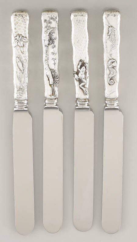 Tiffany 4 Silver Dinner Knives, Lap-Over-Edge