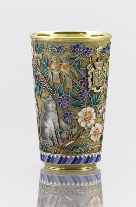 Ovchinnikov Cloisonné Enamel/Silver Gilt Beaker