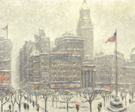 GUY CARLETON WIGGINS Union Square, Winter Oil on