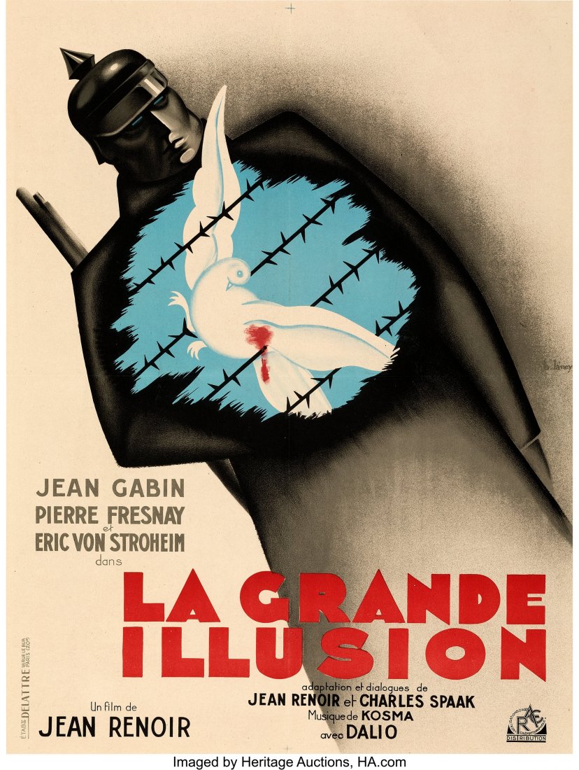 La Grande Illusion (R.A.C., R-1946). Very Fine+: La Grande Illusion (R.A.C., R-1946). Very Fine+ on Linen. French Moyenne (23.6" X 31.5"). Bernard Lancy Artwork. Considered one of the best anti-war films ever made, La Grande Illusion is director Jea