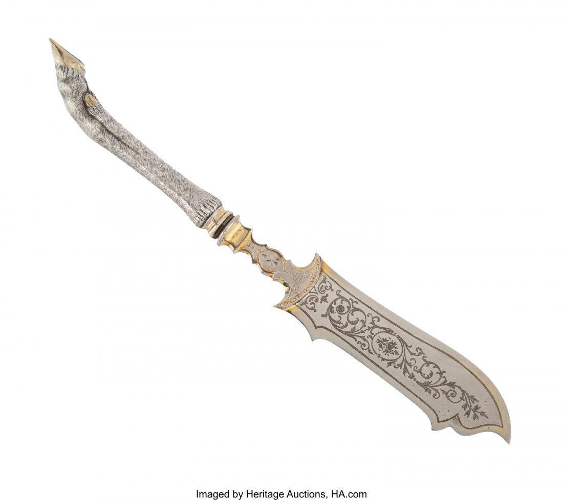 A Wilhelm T. Binder Partial Gilt Silver Master F: A Wilhelm T. Binder Partial Gilt Silver Master Fish Knife with Hoof-Form Handle, circa 1890 Marks: (halbmond-krone), 800, WTB 10-1/4 inches (26.0 cm) HID03101062020 © 2020 Heritage Auctions | All