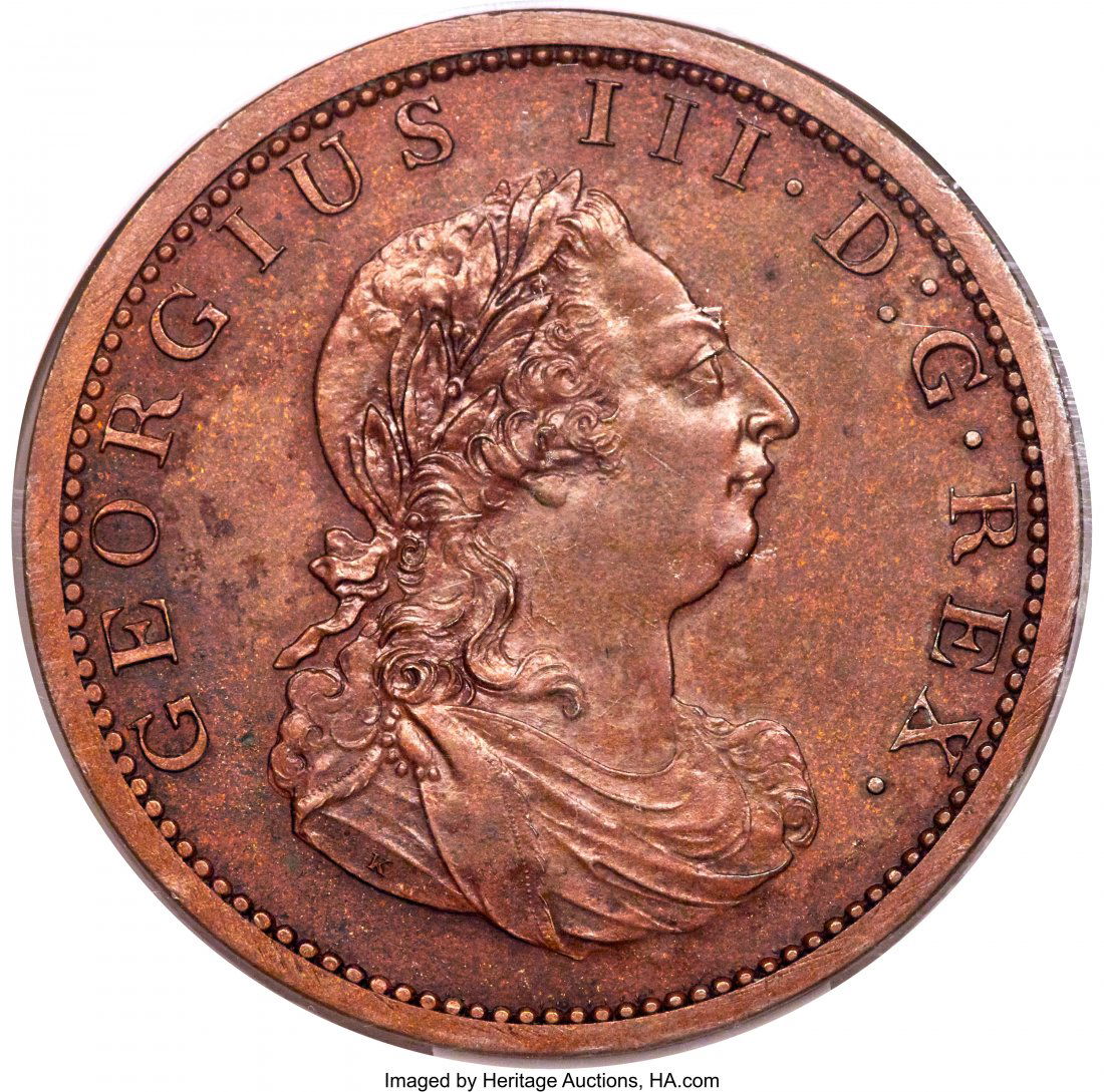 George III bronzed copper Proof Pattern Restrike: George III bronzed copper Proof Pattern Restrike 2 Pence 1805 PR64 Brown NGC, Peck-1313. By. W. J. Taylor. Rather sleek in its appearance, this issue came from salvaged Soho mint dies representing a p
