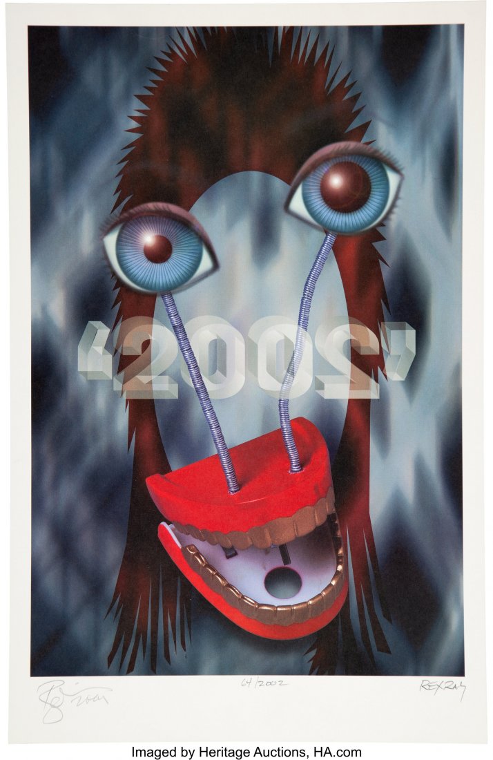 David Bowie & Rex Ray Signed Limited Edition 64/: David Bowie & Rex Ray Signed Limited Edition 64/2002 "Ziggy Stardust 2002" Lithograph (1999). A wonderfully surreal lithograph of a piece by artist and frequent Bowie collaborator Rex Ray, titled