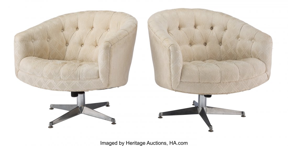 Ward Bennett (American, 1900-1990) Pair of Swive: Ward Bennett (American, 1900-1990) Pair of Swivel Lounge Chairs, circa 1955 Aluminum, upholstery 28-1/4 x 29-3/8 x 29 inches (71.8 x 74.6 x 73.7 cm) (each) HID03101062020 © 2020 Heritage Auctions