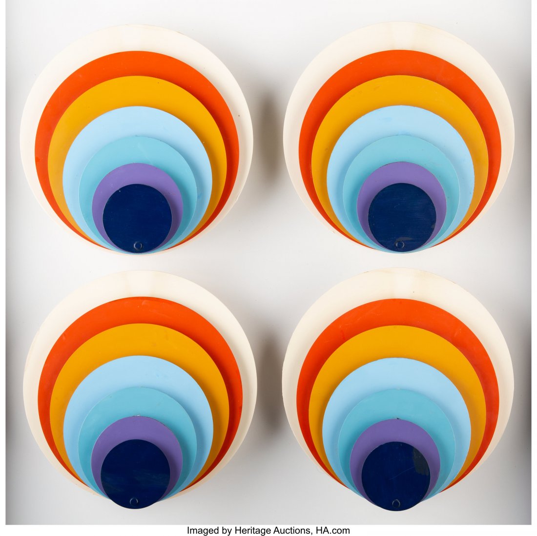 Bent Karlby (Danish, 1912-1998) Four Peacock Sco: Bent Karlby (Danish, 1912-1998) Four Peacock Sconces, 1974, LYFA Metal 10-5/8 x 10-5/8 x 4-1/8 inches (27.0 x 27.0 x 10.5 cm) (each, overall) HID03101062020 © 2020 Heritage Auctions | All Rights