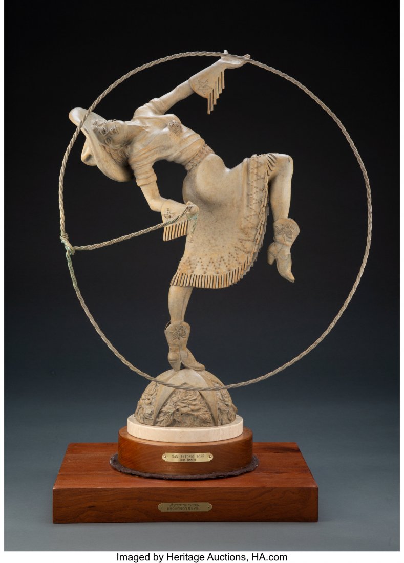 John Bennett (American, 20th Century) San Antoni: John Bennett (American, 20th Century) San Antonio Rose, 2004 Bronze with green patina 23 inches (58.4 cm) high on a 2-1/2 (6.4 cm) high wooden and stone base Ed. 4/40 Inscribed to the base: John Benne