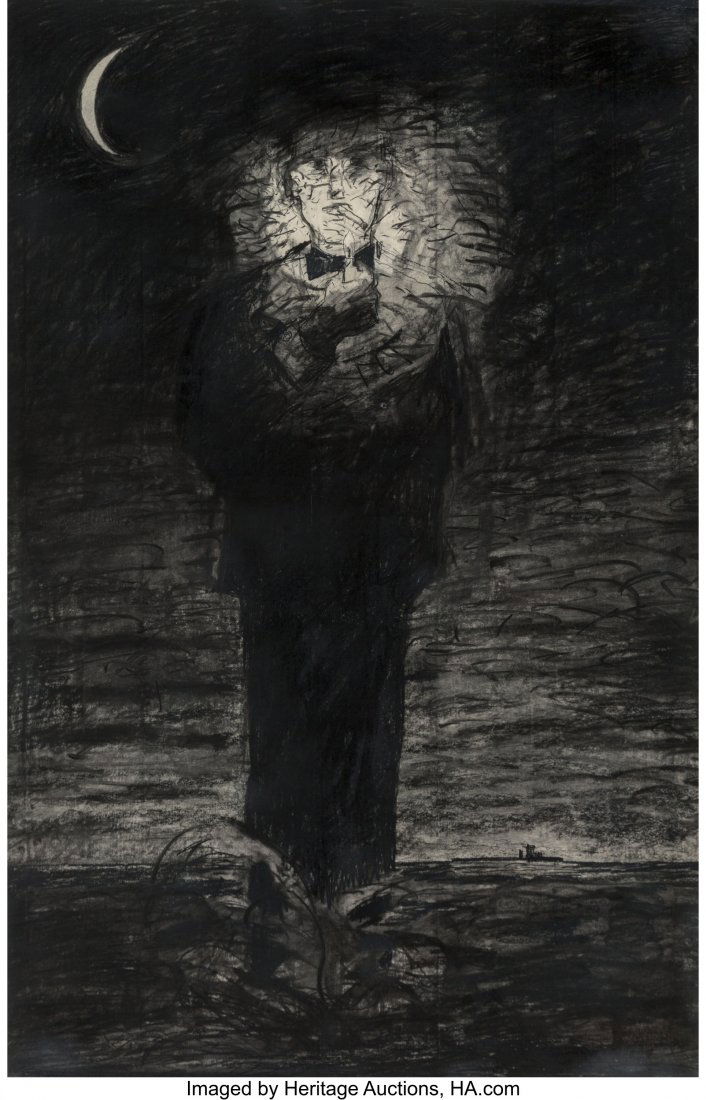 Derek Boshier (British, 1937) Night Worker, 1985: Derek Boshier (British, 1937) Night Worker, 1985 Charcoal on paper 42-1/4 x 27-1/4 inches (107.3 x 69.2 cm) (sight) PROVENANCE: Janie C. Lee Gallery, Houston, Texas; Texas Gallery, Houston, Texas. HID