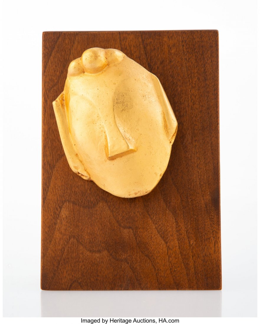 Max Weber (American, 1881-1961) Mask, conceived: Max Weber (American, 1881-1961) Mask, conceived 1915, cast 1974 Gilt brass, wood 6-1/4 x 4-1/2 inches (15.9 x 11.4 cm) 11/47 Incised Max Weber, 11/47 Plaque to verso SPECIAL EDITION, ©1974, FORUM