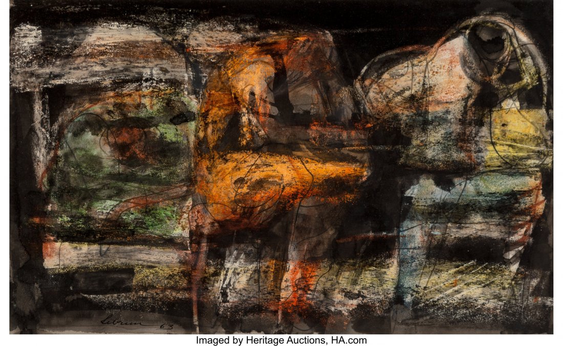 Rico Lebrun (American, 1900-1964) Untitled, 1963: Rico Lebrun (American, 1900-1964) Untitled, 1963 Watercolor on paper 11-1/4 x 18 inches (28.6 x 45.7 cm) Signed and dated lower left: Lebrun 63 HID03101062020 © 2020 Heritage Auctions | All Right