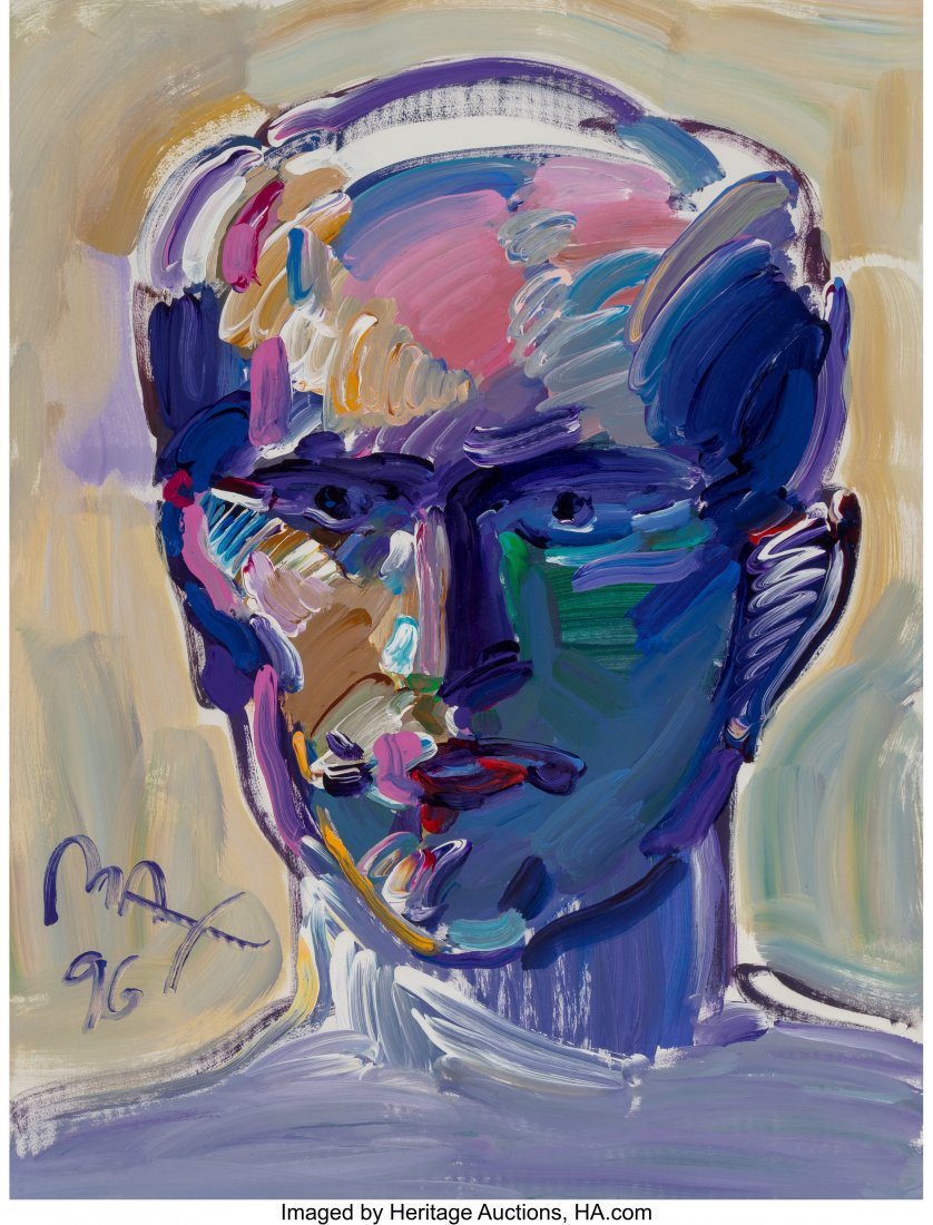 Peter Max (American, b. 1937) Portrait of a Man,: Peter Max (American, b. 1937) Portrait of a Man, 1996 Acrylic on paper 30 x 22-1/4 inches (76.2 x 56.5 cm) Signed and dated lower left: Max / 96 HID03101062020 © 2020 Heritage Auctions | All Righ