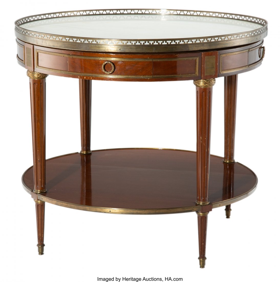 A Neoclassical-Style Marble and Gilt Bronze Moun: A Neoclassical-Style Marble and Gilt Bronze Mounted Mahogany Center Table, 20th century 30-1/4 x 34-1/4 inches (76.8 x 87.0 cm) HID03101062020 © 2020 Heritage Auctions | All Rights Reserved