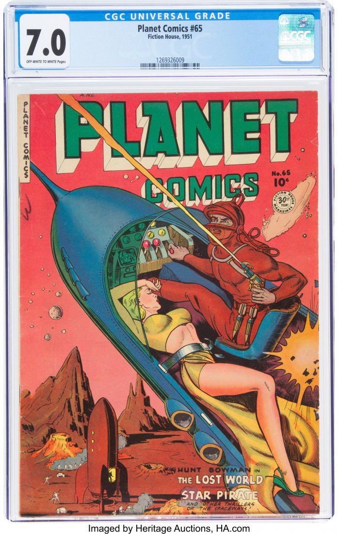 Planet Comics #65 (Fiction House, 1951) CGC FN/V: Planet Comics #65 (Fiction House, 1951) CGC FN/VF 7.0 Off-white to white pages. Joe Doolin cover. Lee Elias, George Tuska, and Graham Ingels art. Overstreet 2019 FN 6.0 value = $207; VF 8.0 value = $4