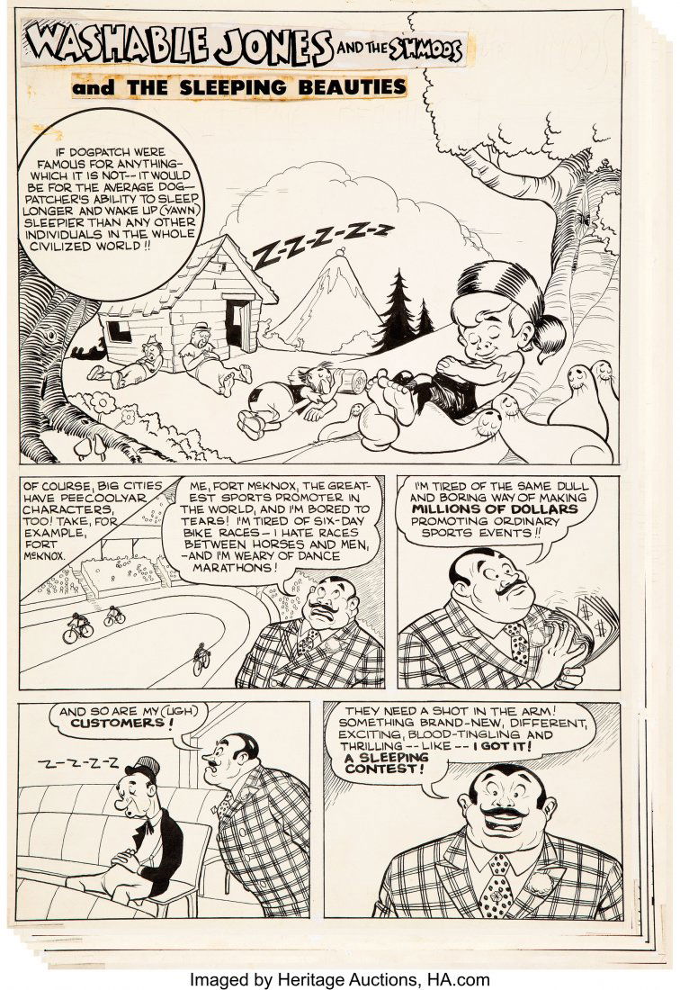 Toby Comics Artist Al Capp's' Shmoo Comics #5 Co: Toby Comics Artist Al Capp's' Shmoo Comics #5 Complete 7-Page Washable Jones Story "The Sleeping Beauties" Original Art (Toby, 1950). The Shmoos were easily the most popular supporting characters to s