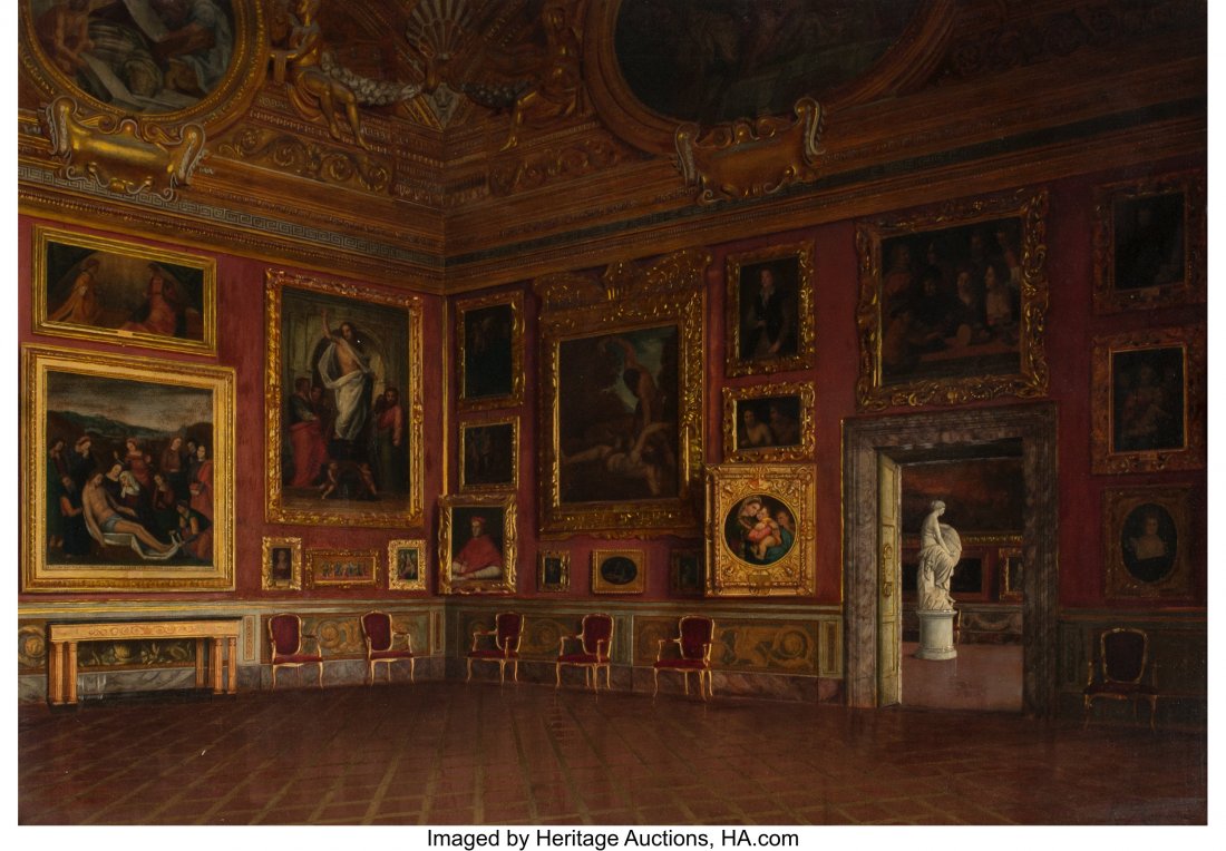 Mario Romani (Italian, 19th-20th century) Sala d: Mario Romani (Italian, 19th-20th century) Sala di Saturno, Pitti Palace, Florence, Italy Oil on canvas 30-1/2 x 43-1/2 inches (77.5 x 110.5 cm) Signed lower right: M Romani HID03101062020© 2020 Herit
