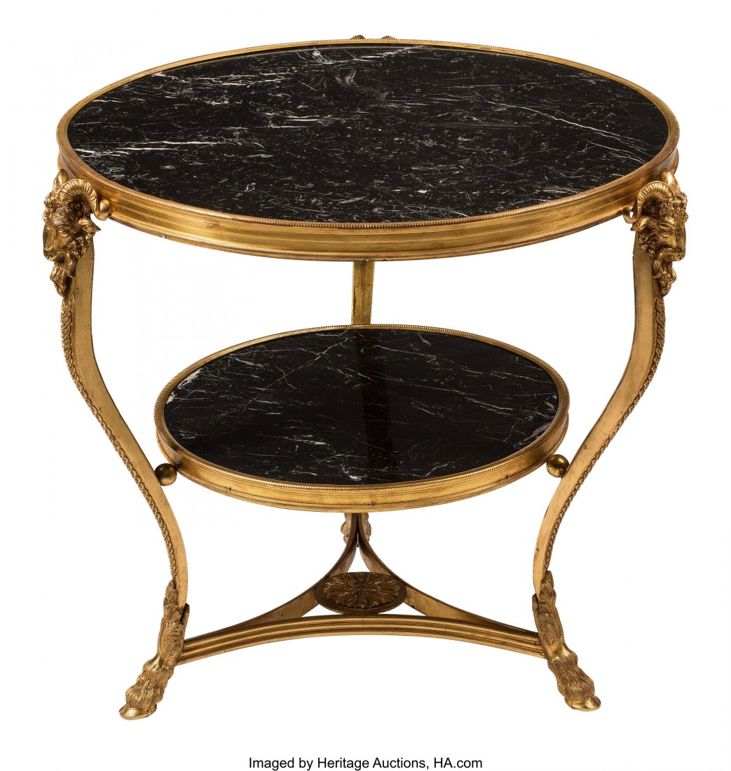 A Neoclassical Gilt Bronze and Marble Ram's Head: A Neoclassical Gilt Bronze and Marble Ram's Head Two-Tier Table 28-1/2 x 31 inches (72.4 x 78.7 cm) HID03101062020 © 2020 Heritage Auctions | All Rights Reserved