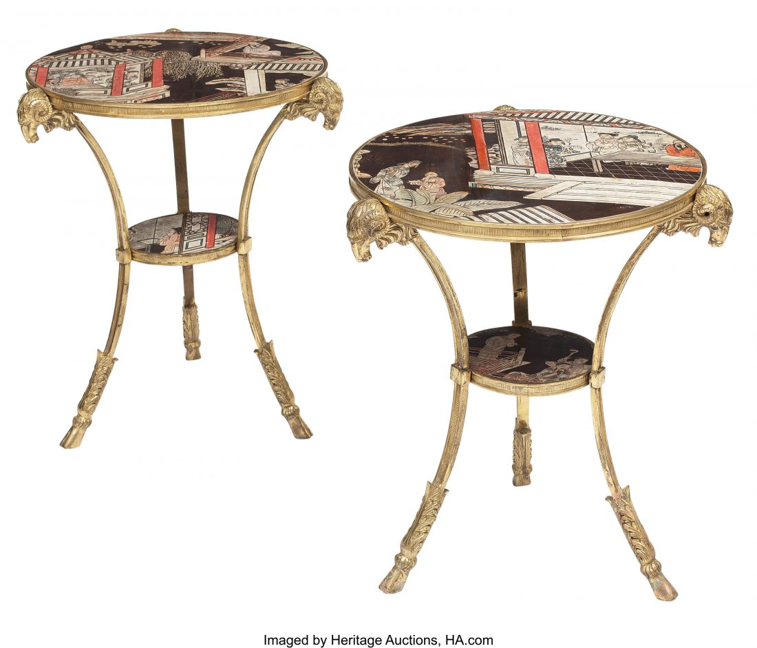 A Pair of French Neoclassical-Style Gilt Bronze : A Pair of French Neoclassical-Style Gilt Bronze and Coromandel Two-Tier Tables 29 x 26 inches (73.7 x 66.0 cm) (each) HID03101062020 © 2020 Heritage Auctions | All Rights Reserved