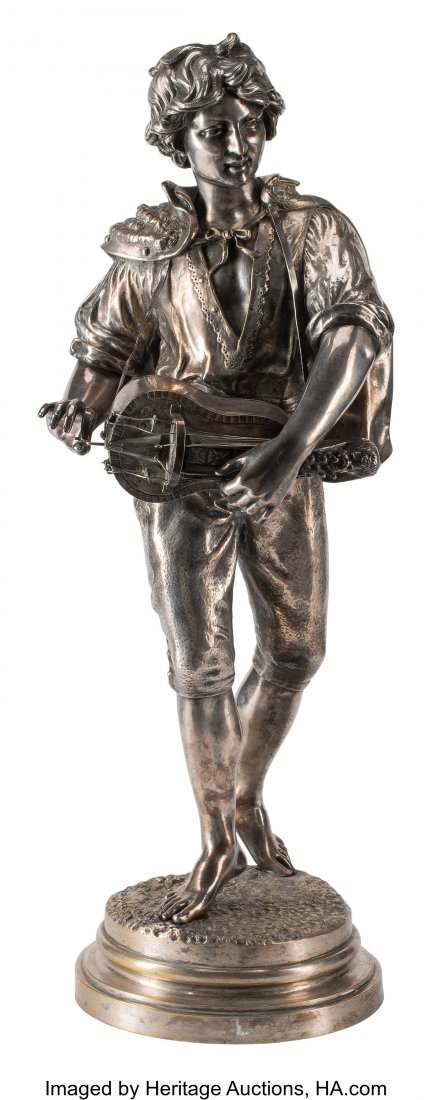 A French Silvered Bronze Figure of a Renaissance: A French Silvered Bronze Figure of a Renaissance Musician after Marcel Début, 19th century Marks: Début 28-1/2 x 10-1/2 x 8-1/2 inches (72.4 x 26.7 x 21.6 cm) HID03101062020 © 2020 