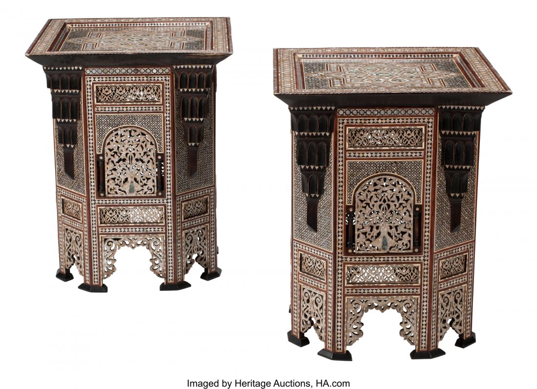 A Pair of Large Moorish Inlaid Tables 33-1/2 x 2: A Pair of Large Moorish Inlaid Tables 33-1/2 x 26-1/2 x 26-1/2 inches (85.1 x 67.3 x 67.3 cm) (each) HID03101062020 © 2020 Heritage Auctions | All Rights Reserved