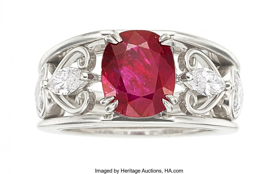 Burma Ruby, Diamond, Platinum Ring   The ring fe (1 of 4)