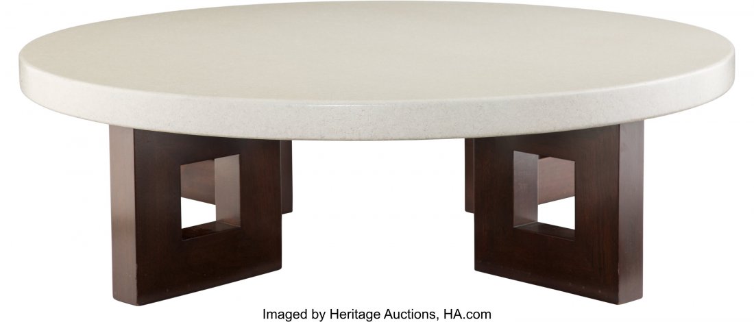 Paul Frankl (Austrian, 1886-1958) Coffee Table (: Paul Frankl (Austrian, 1886-1958) Coffee Table (Model 5021), circa 1950, Johnson Furniture Company Lacquered cork, mahogany 14 x 48 inches (35.6 x 121.9 cm) HID03101062020 © 2020 Heritage Auction