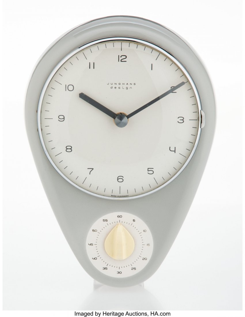 Max Bill (Swiss, 1908-1994) Wall Clock and Timer: Max Bill (Swiss, 1908-1994) Wall Clock and Timer, 1954, Junghans Glazed porcelain, glass, aluminum, enameled aluminum 10-1/4 x 7-1/4 x 2-1/4 inches (26.0 x 18.4 x 5.7 cm) Printed to face: JUNGHANS, de