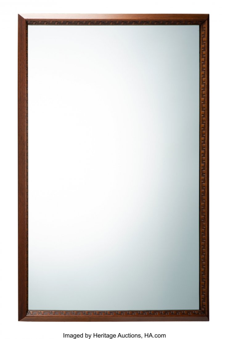 Frank Lloyd Wright (American, 1867-1959) Taliesi: Frank Lloyd Wright (American, 1867-1959) Taliesin Mirror, circa 1950, Henredon Mahogany 46-1/2 x 34-1/2 inches (118.1 x 87.6 cm) Stamped to reverse NO. 2000. MIRROR In a career that spanned over sixty