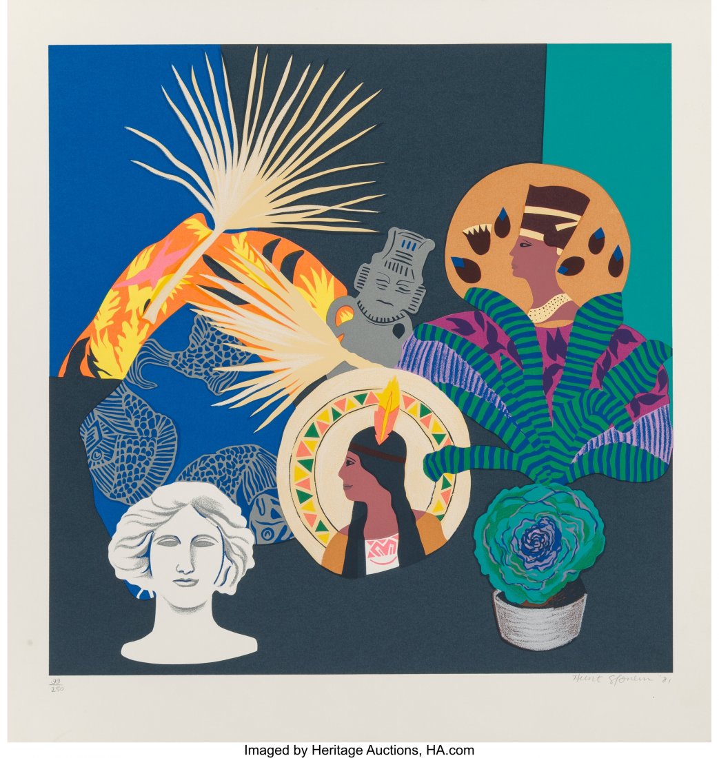 Hunt Slonem (b. 1951) Three Goddesses and a Fall: Hunt Slonem (b. 1951) Three Goddesses and a Fallen God, 1981 Screenprint in colors on paper 25-5/8 x 24-3/4 inches (65.1 x 62.9 cm) (sheet) Ed. 99/250 Signed, numbered, and dated in pencil along lower