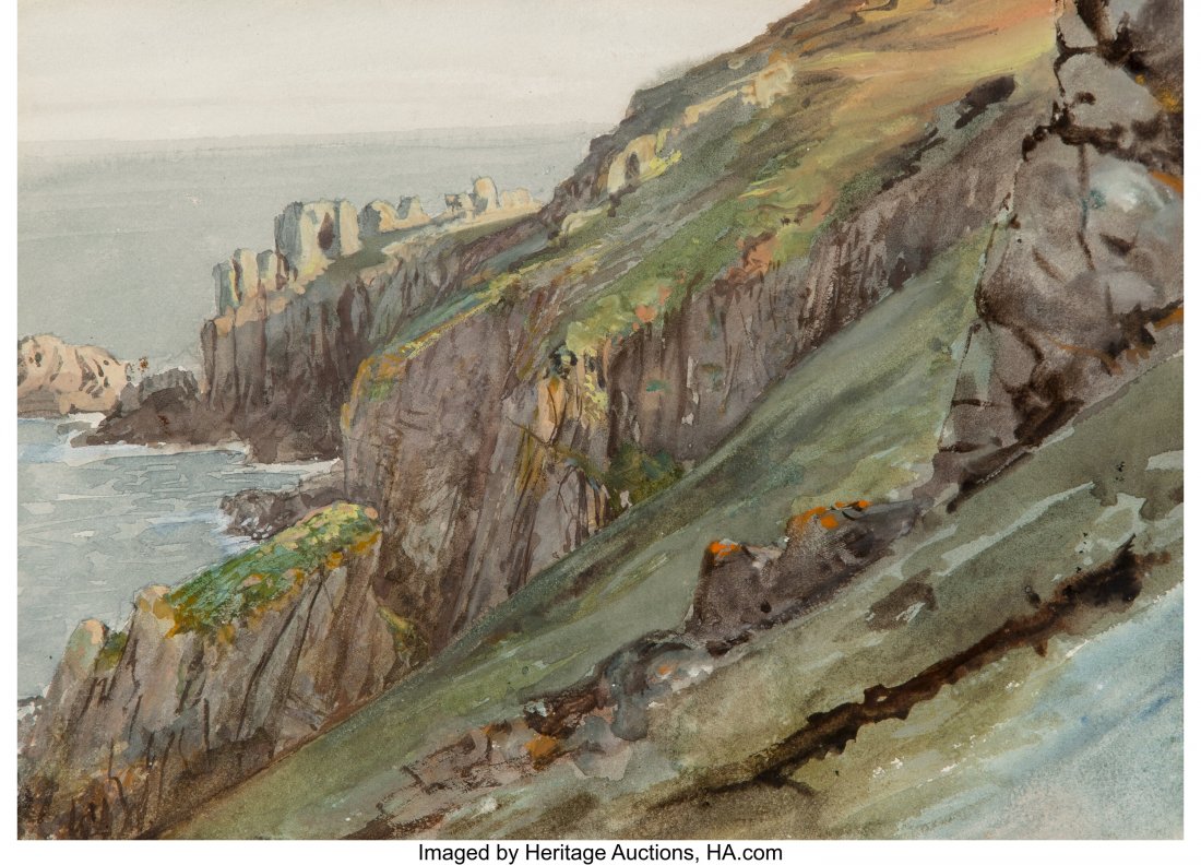 Attributed to William Trost Richards (American, : Attributed to William Trost Richards (American, 1833-1905) Cornwall Cliffs Watercolor on paper laid on board 8-3/8 x 12 inches (21.3 x 30.5 cm) PROVENANCE: Collection of C. Nelson Richards, III. HID03