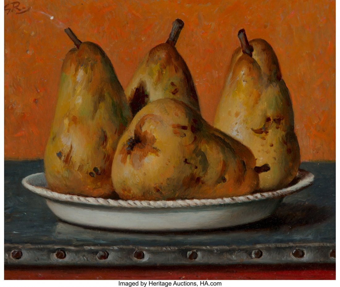 Gerard Victor Alphons Roling (1904-1981) Pears o: Gerard Victor Alphons Roling (1904-1981) Pears on a plate Oil on Masonite 11-1/4 x 13-1/4 inches (28.6 x 33.7 cm) Signed upper left: S. R. Signed on the back: G. V. A Roling HID03101062020 © 2020