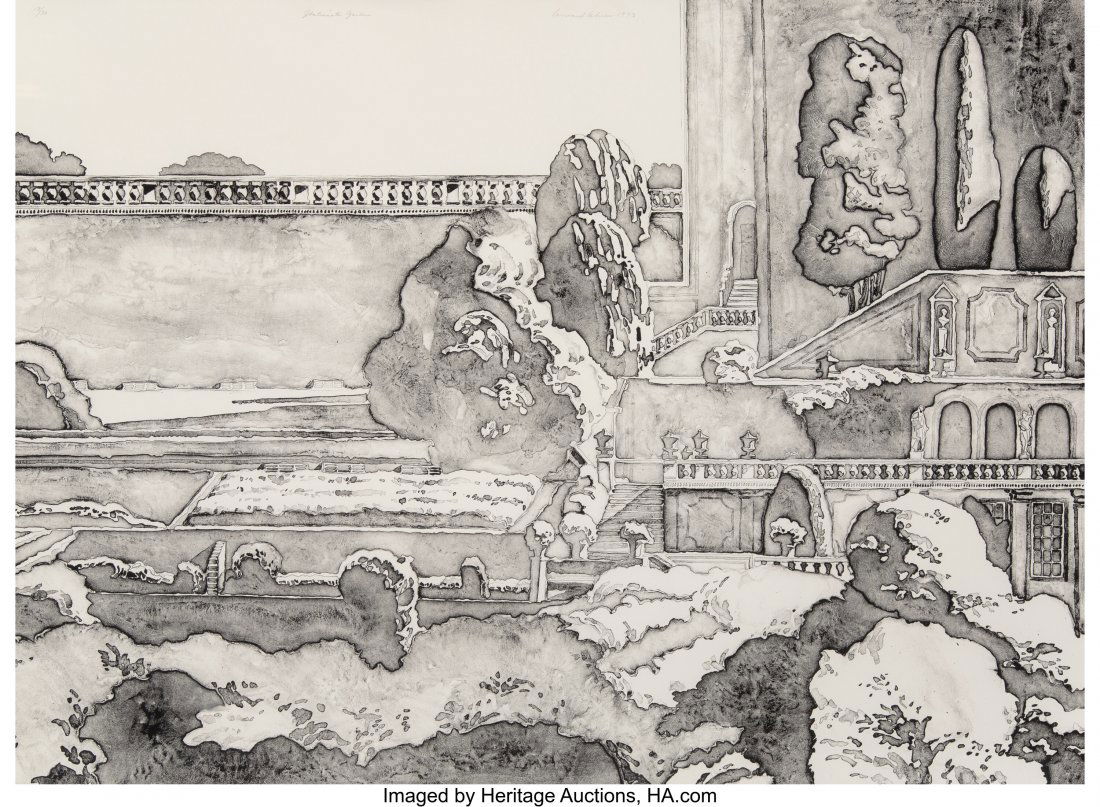 Leonard Lehrer (American, b. 1935) Italianate Ga: Leonard Lehrer (American, b. 1935) Italianate Garden, 1973 Lithograph on paper 22 x 30 inches (55.9 x 76.2 cm) (sheet, sight) Ed. 13/30 Signed, numbered, dated, and titled in pencil along the upper ed