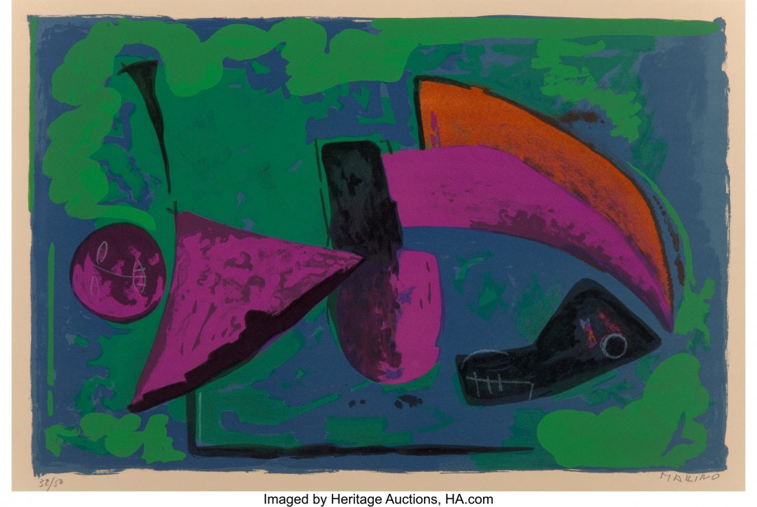 Marino Marini (Italian, 1901-1980) Guerriero, 19: Marino Marini (Italian, 1901-1980) Guerriero, 1968 Lithograph in colors on Arches paper 18 x 25-1/2 inches (45.7 x 64.8 cm) (sheet) Ed. 32/50 Signed and numbered in pencil along lower edge Published b