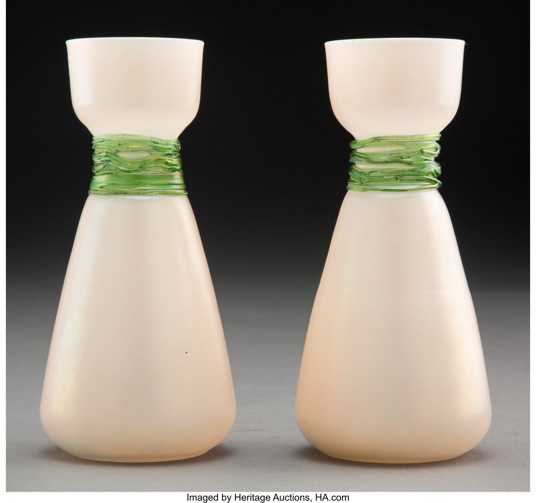 Pair of Steuben Threaded Glass Vases, early 20th: Pair of Steuben Threaded Glass Vases, early 20th century 6-3/8 inches (16.2 cm) (each) HID03101062020 © 2020 Heritage Auctions | All Rights Reserved