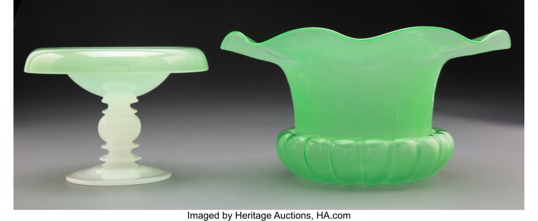 Steuben Green Jade Glass Bowl with Compote, circ: Steuben Green Jade Glass Bowl with Compote, circa 1925 5-1/4 inches (13.3 cm) (larger) HID03101062020 © 2020 Heritage Auctions | All Rights Reserved