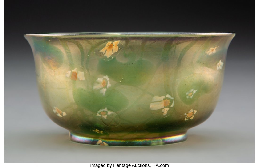 Tiffany Studios Millefiori Favrile Glass Bowl, c: Tiffany Studios Millefiori Favrile Glass Bowl, circa 1905 Marks: L.C.T., T4129 2-1/8 inches (5.4 cm) HID03101062020 © 2020 Heritage Auctions | All Rights Reserved