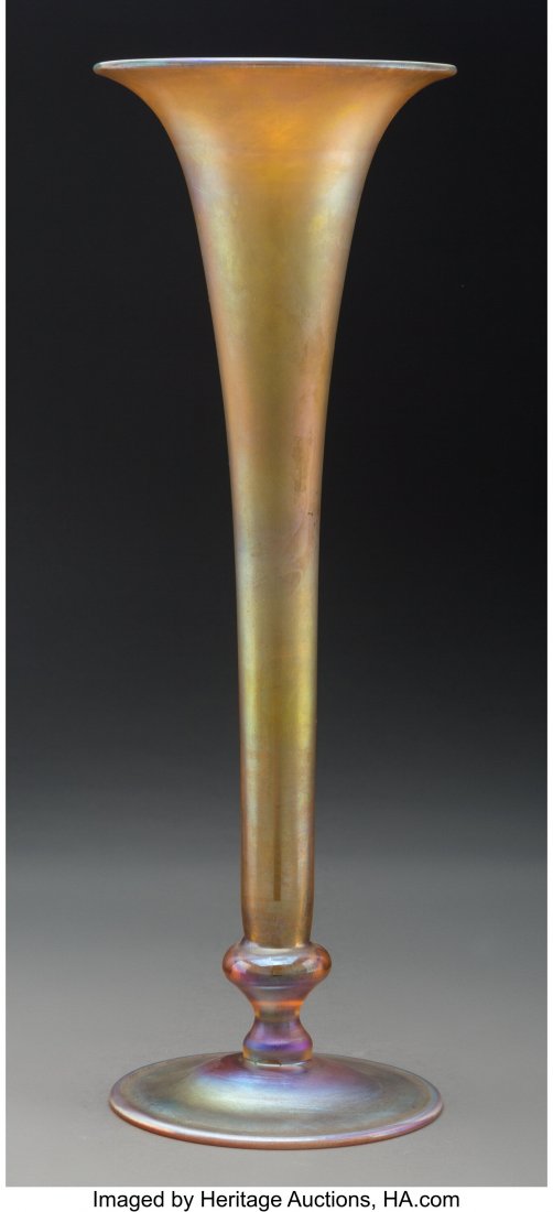 Monumental Tiffany Studios Favrile Glass Trumpet: Monumental Tiffany Studios Favrile Glass Trumpet Vase, circa 1910 Marks: 9394, N 1511, L C Tiffany Inc, Favrile 17-1/2 inches (44.5 cm) HID03101062020 © 2020 Heritage Auctions | All Rights Reserv