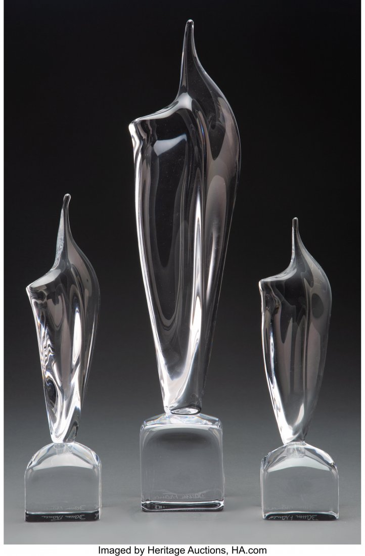 Group of Three Daum Glass Sculptures, late 20th : Group of Three Daum Glass Sculptures, late 20th century Marks: Daum France 18-1/4 inches (46.4 cm) (tallest) HID03101062020 © 2020 Heritage Auctions | All Rights Reserved