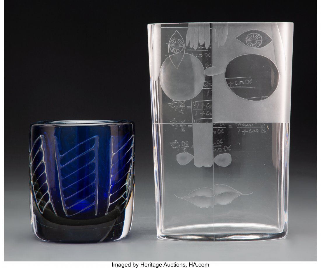 Two Orrefors Glass Vases, mid-20th century Marks: Two Orrefors Glass Vases, mid-20th century Marks to tallest: Orrefors, D., 4029/211, D 8.0 9-1/2 inches (24.1 cm) (tallest) VALERIO COLLECTION HID03101062020 © 2020 Heritage Auctions | All Rights
