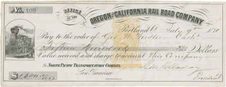 Railroad Check Signed by Ben Holladay