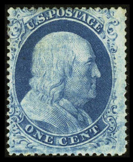 #22, 1857, 1c Blue. (Partial Original Gum). A ha