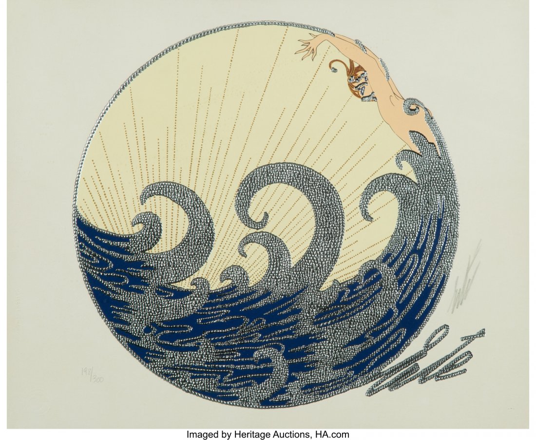 Erté (Romain de Tirtoff) (Russian/French,: Erté (Romain de Tirtoff) (Russian/French, 1892-1990) The Wave, 1980 Embossed serigraph with foil on paper 10-3/4 x 13 inches (27.3 x 33.0 cm) Ed. 198/300 Signed Erté Published by Circle 