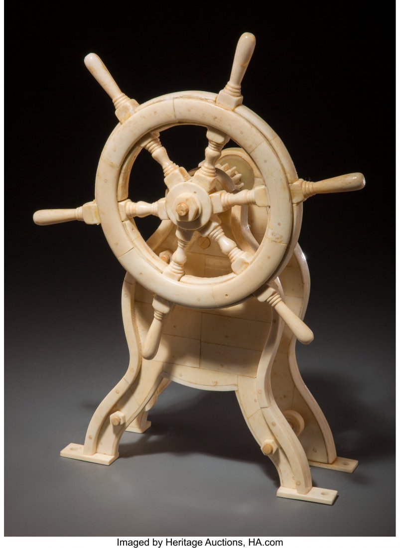 Sailor's Hand-Built Bone Model Ship's Helm, circ: Sailor's Hand-Built Bone Model Ship's Helm, circa 1900 14-7/8 x 10-3/4 x 5-1/2 inches (37.8 x 27.3 x 14.0 cm) HID03101062020 © 2020 Heritage Auctions | All Rights Reserved